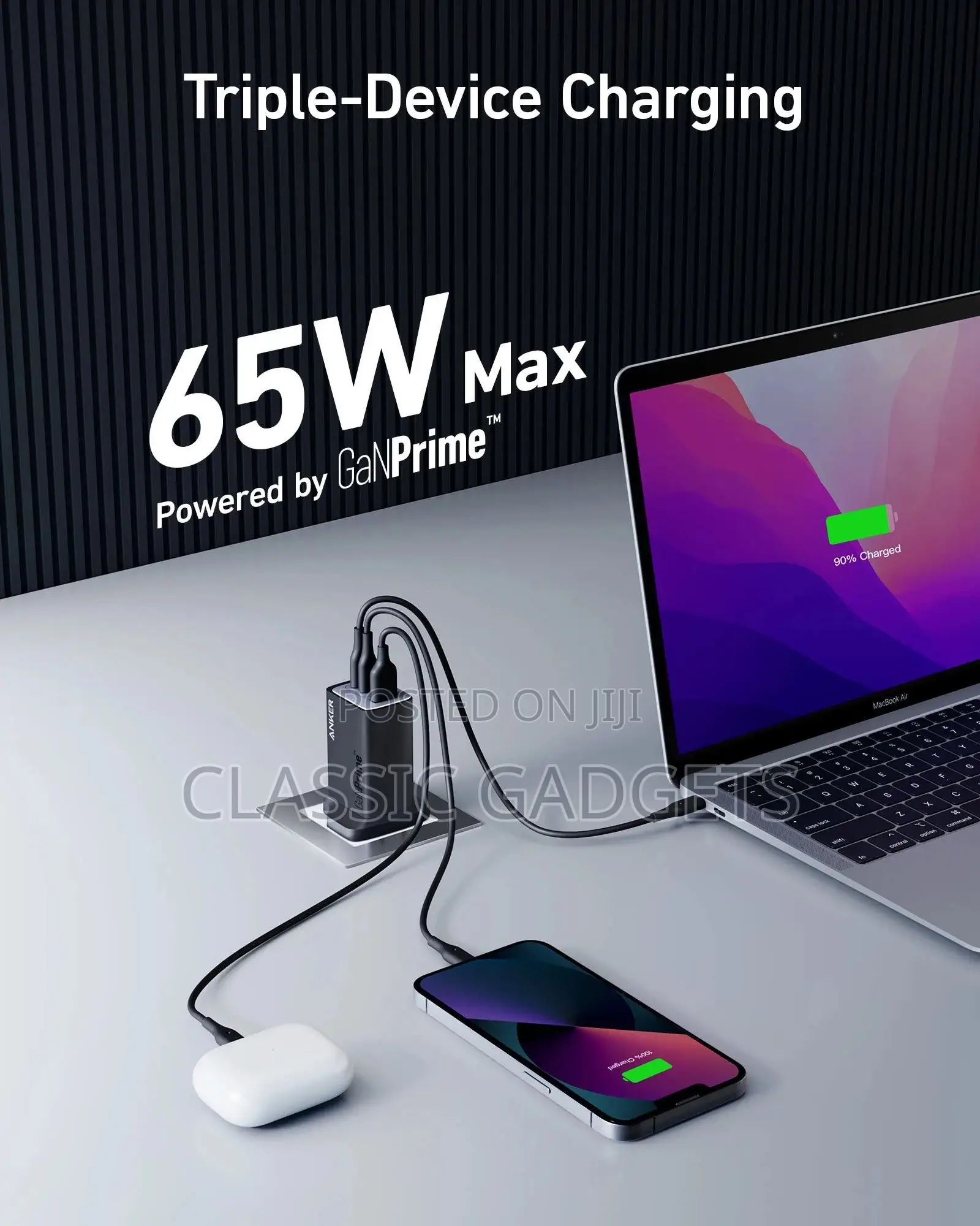 Anker 735 Charger Ganprime 65W With 3 Ports