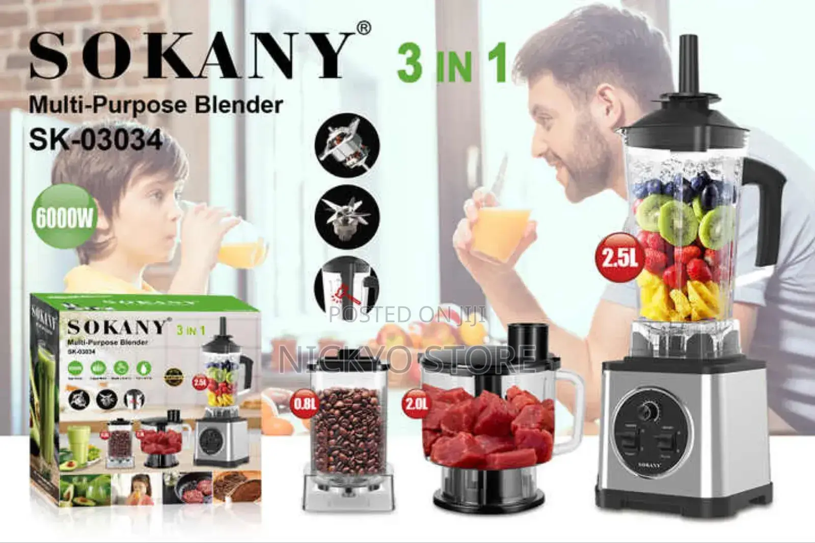 Heavy Duty Sokany 3in1 6000watts Multipurpose Blender