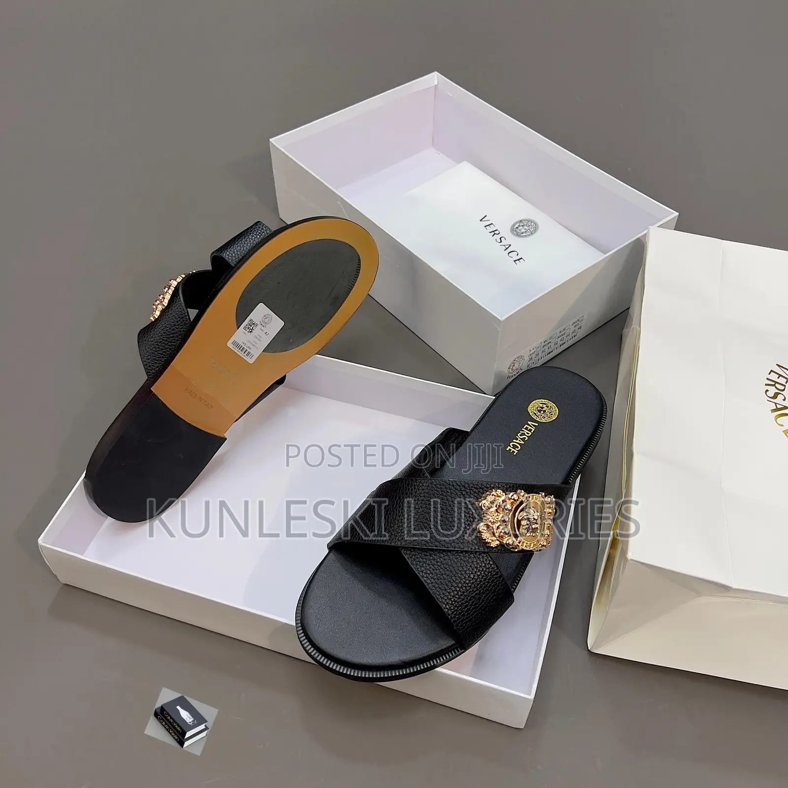 Original Versace Men Leather Slippers