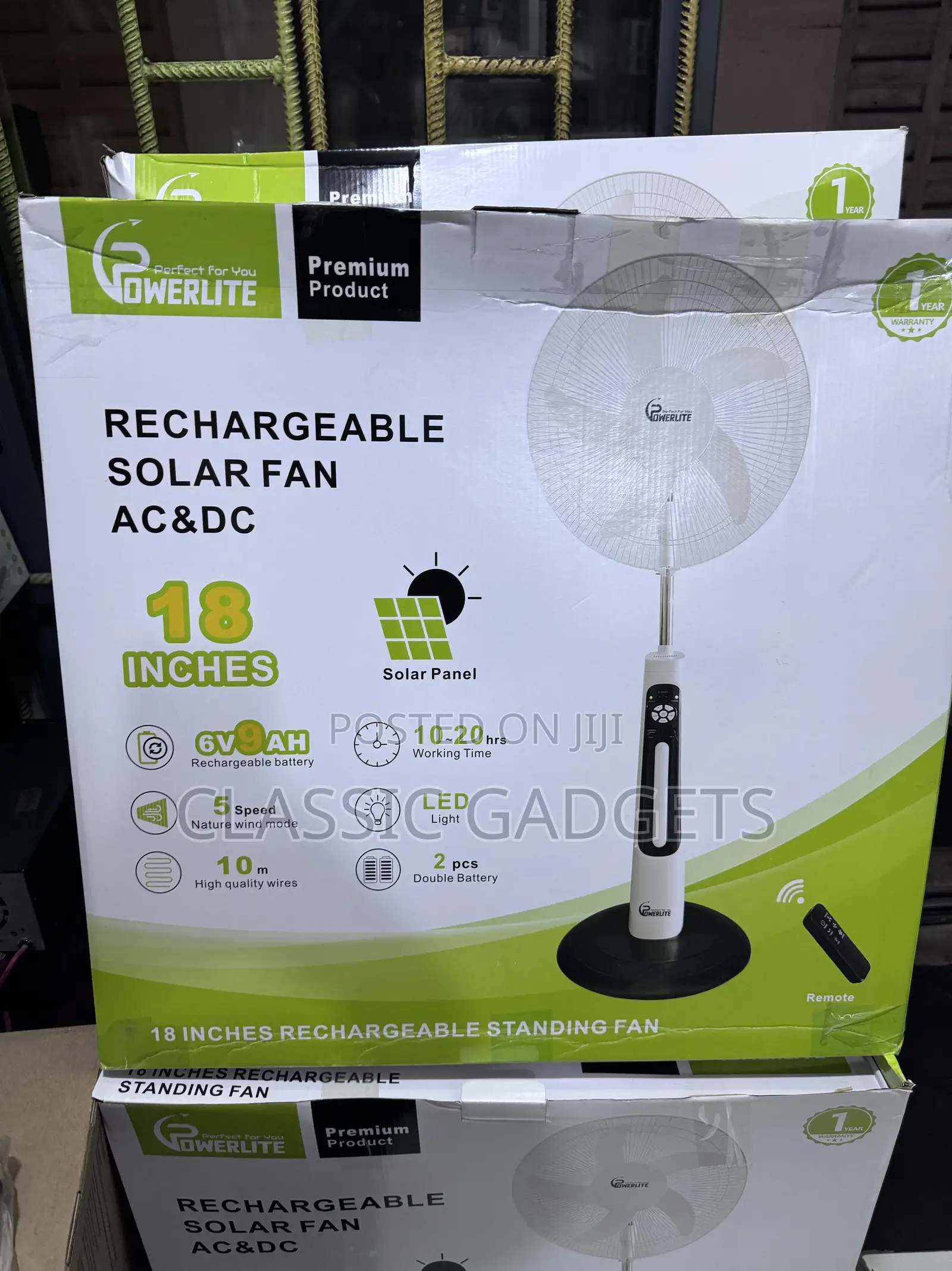 Powerlite Rechargeable Solar Fan 18" With Solar Panel