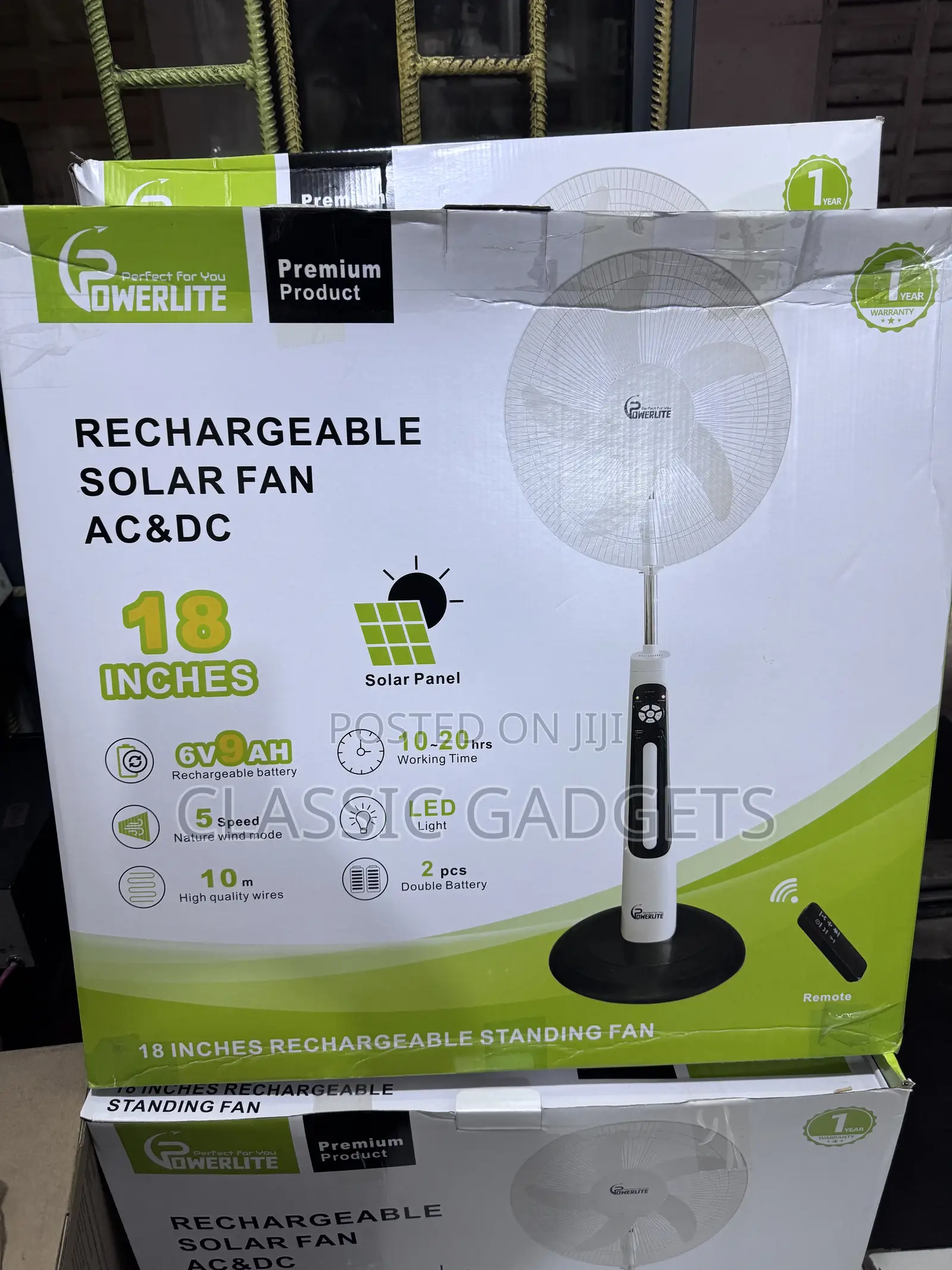 Powerlite Rechargeable Solar Fan 18" With Solar Panel