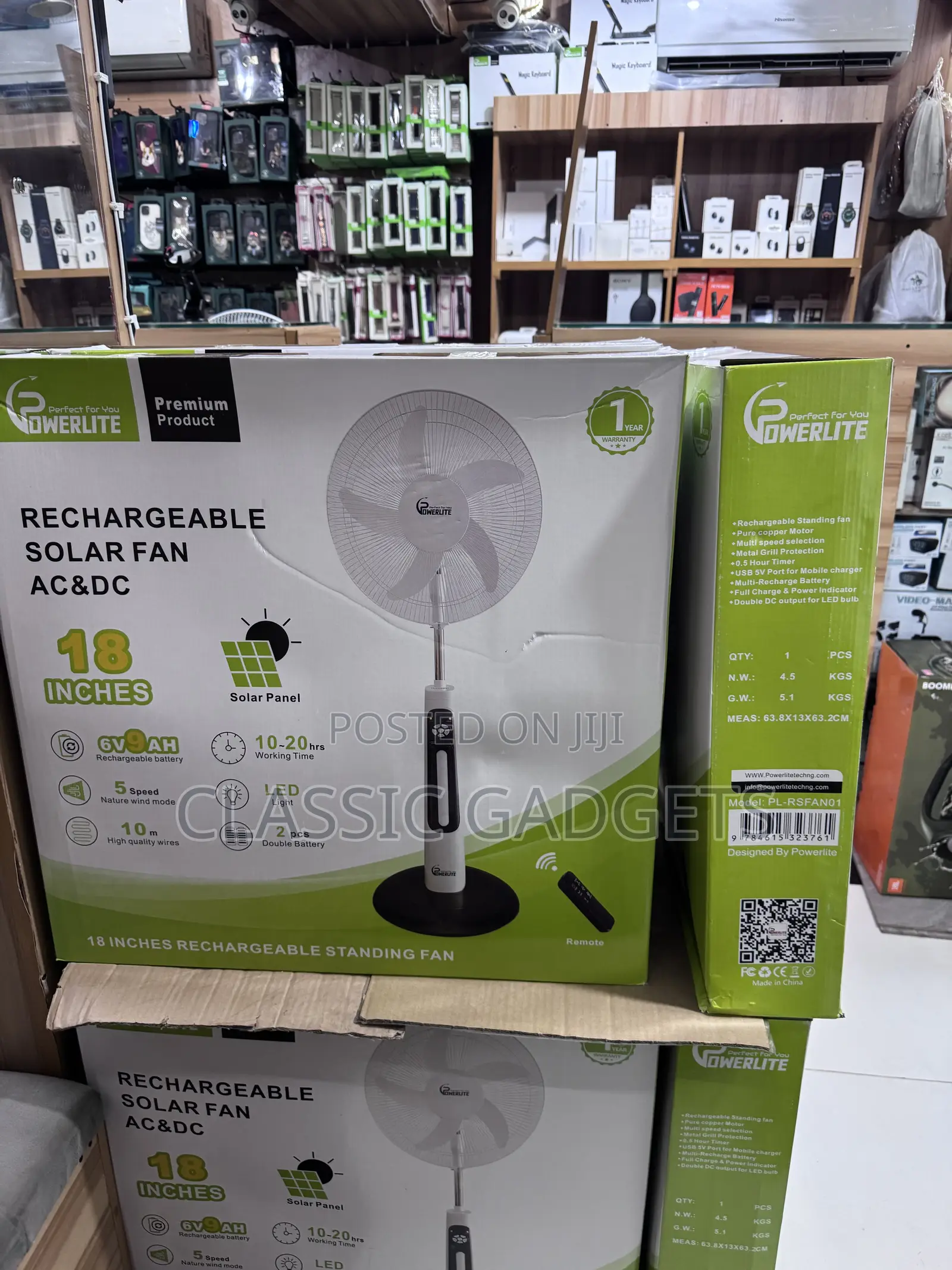 Powerlite Rechargeable Solar Fan 18" With Solar Panel
