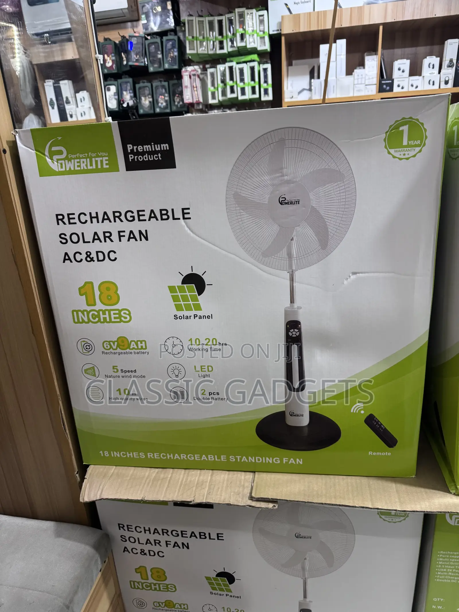 Powerlite Rechargeable Solar Fan 18" With Solar Panel