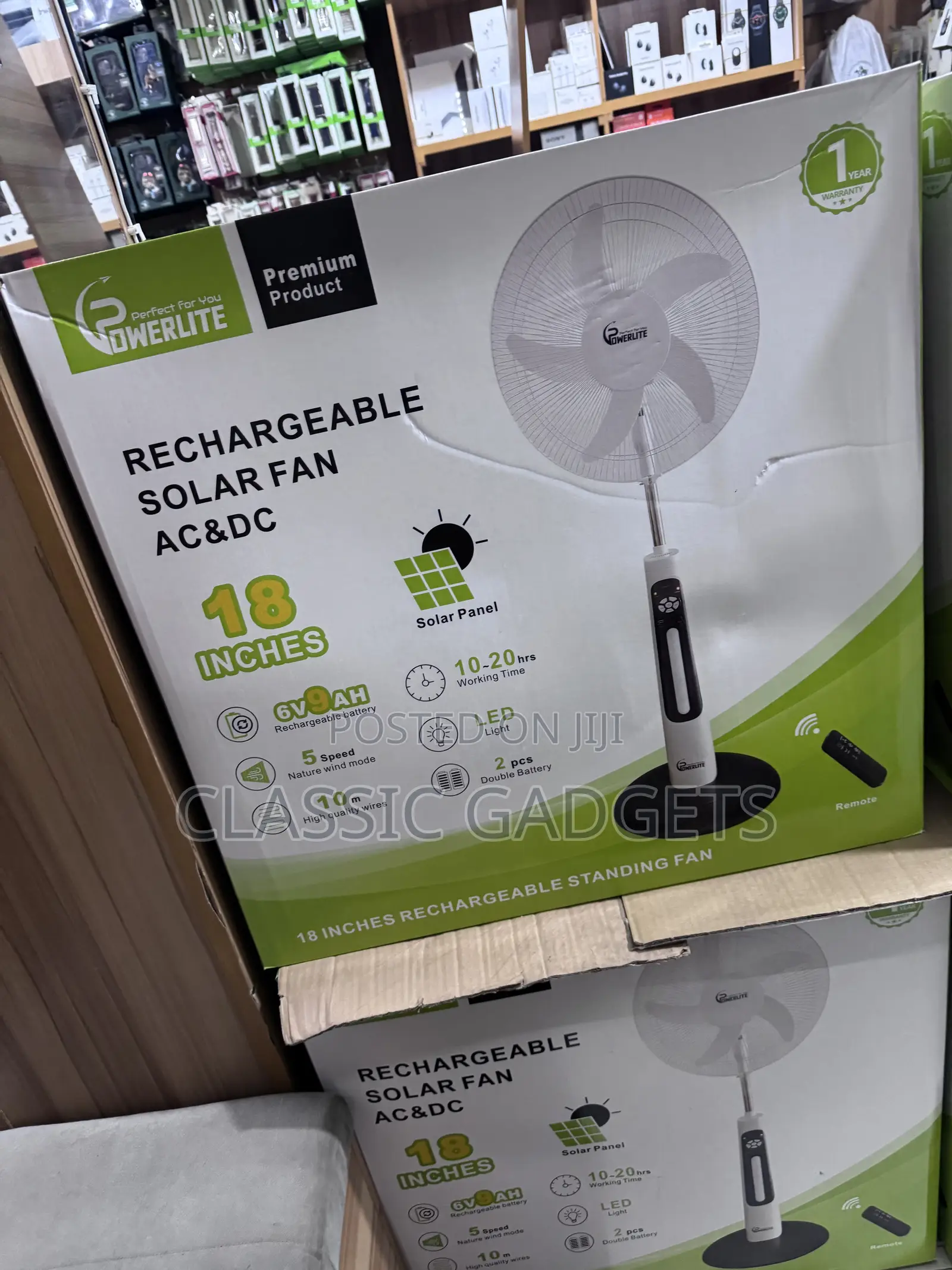 Powerlite Rechargeable Solar Fan 18" With Solar Panel