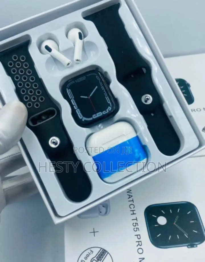 T55 Pro Max Series 9 Double Strap Smartwatch and Earpod