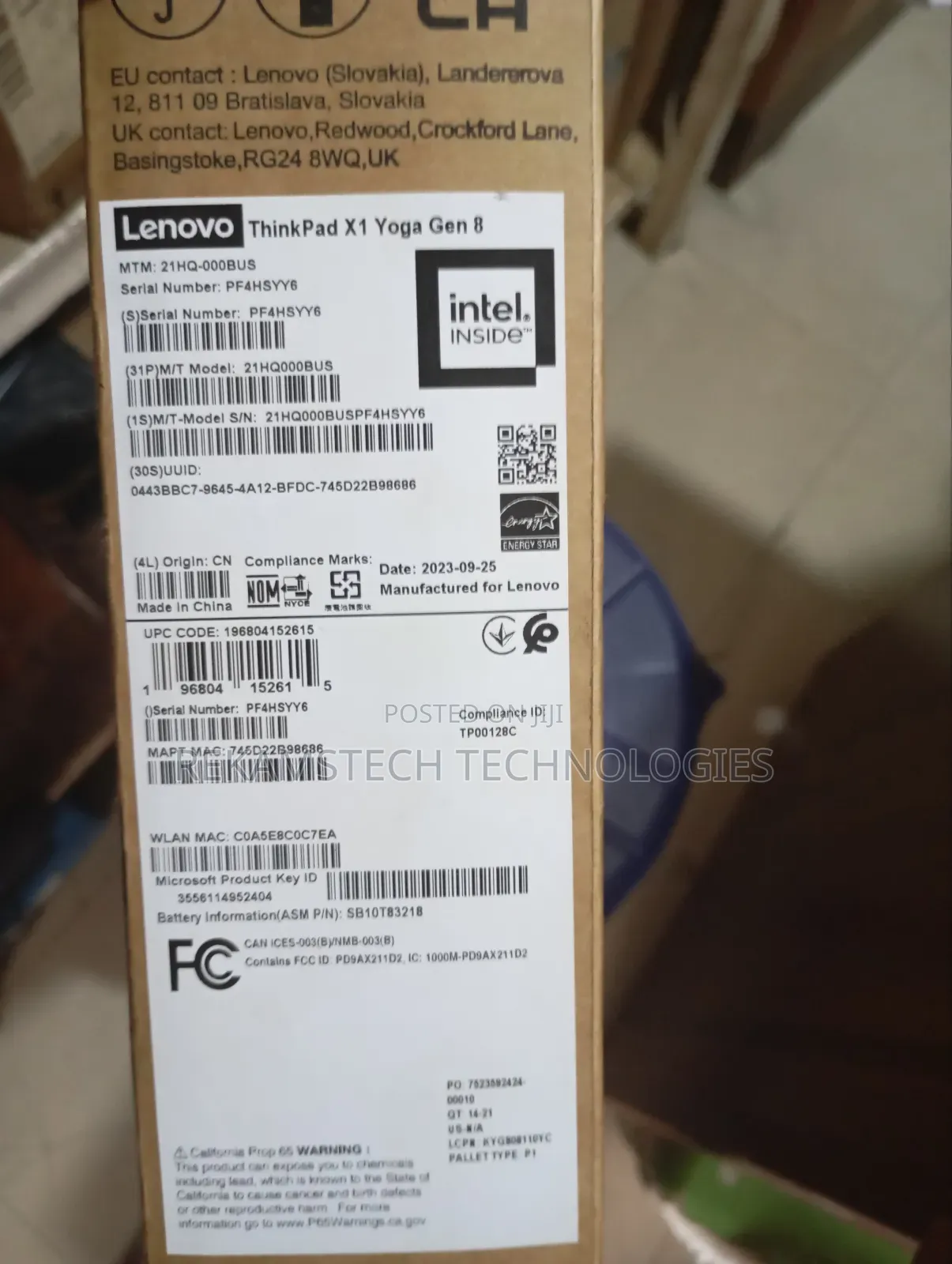 New Laptop Lenovo ThinkPad X1 Yoga Gen 8 16GB Intel Core I7 SSD 512GB