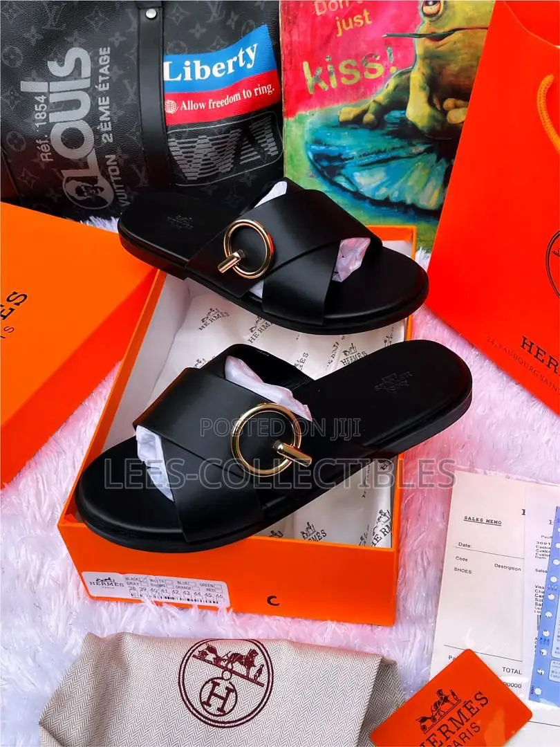 Quality Hermes Leather Unisex Slippers