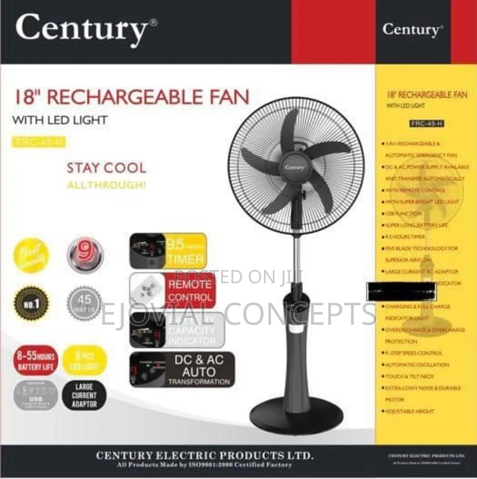 Century 18" Rechargeable Fan FRC-45
