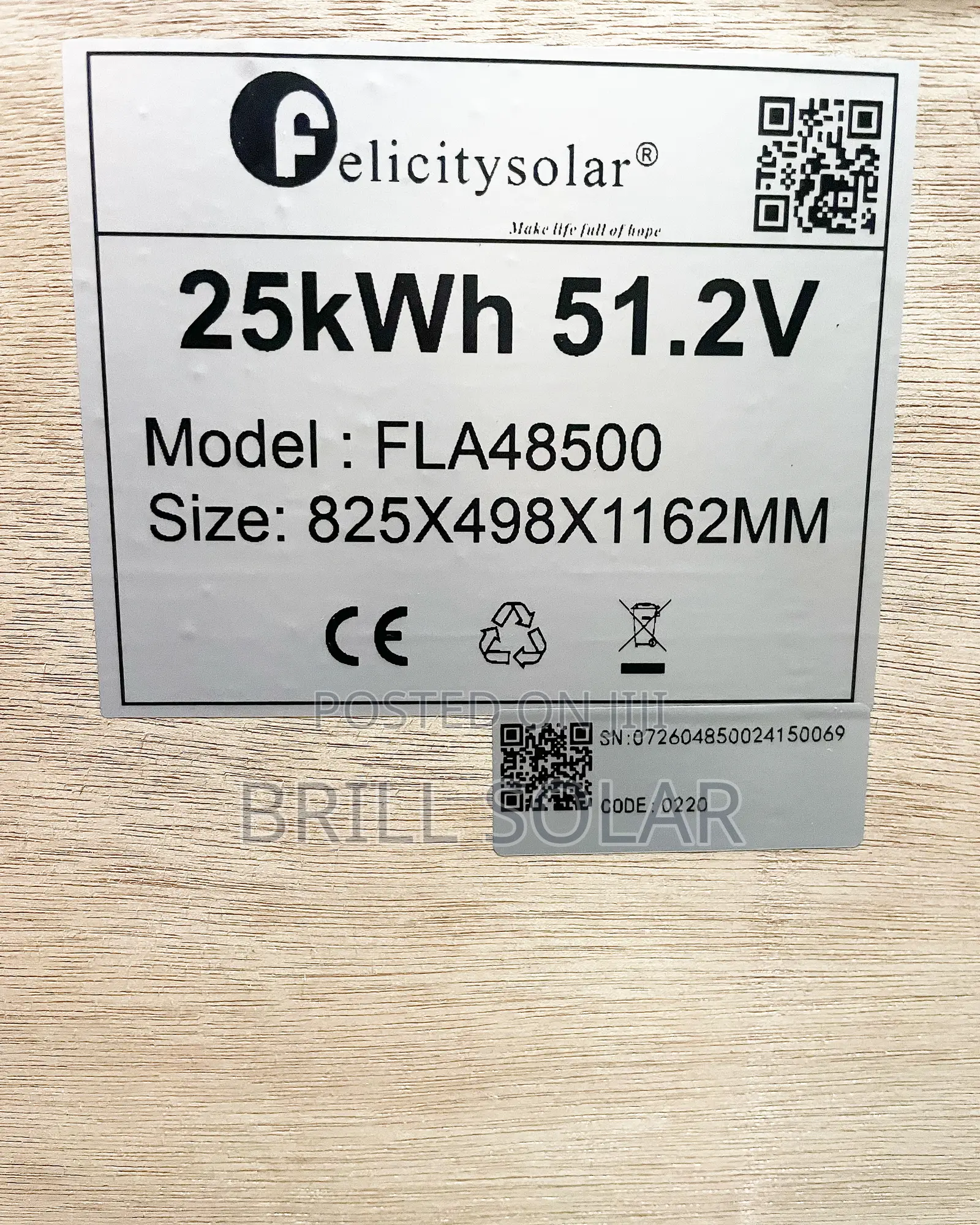 25kwh, 51.2v Felicity Solar Lithium Battery(Fla)