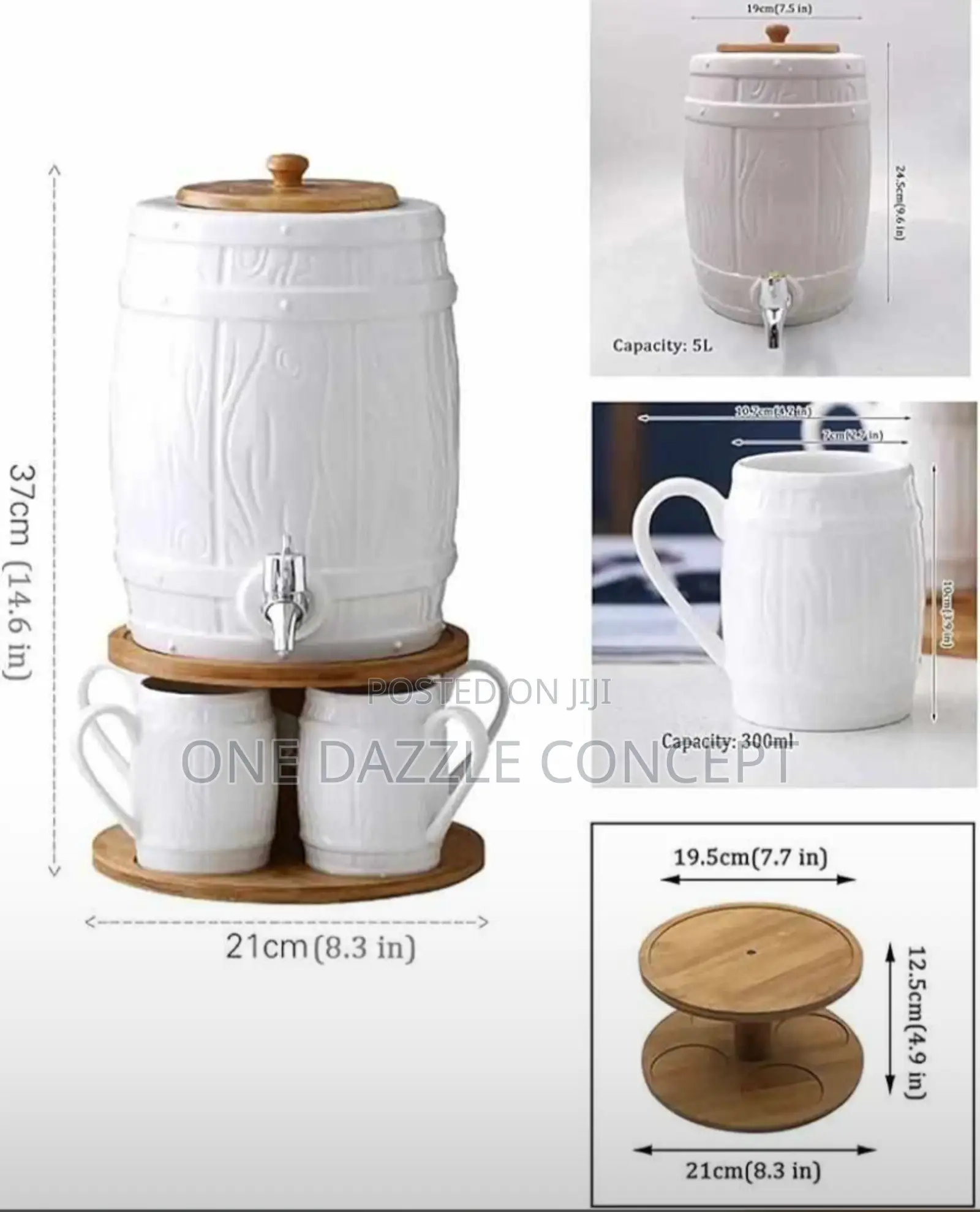 5ltr Porcelain Water/ Beverage Dispenser With 4 Cups