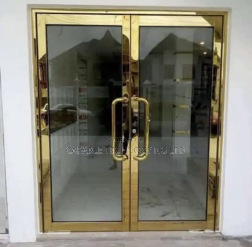Gold Aluminum Glass Double Swing Door