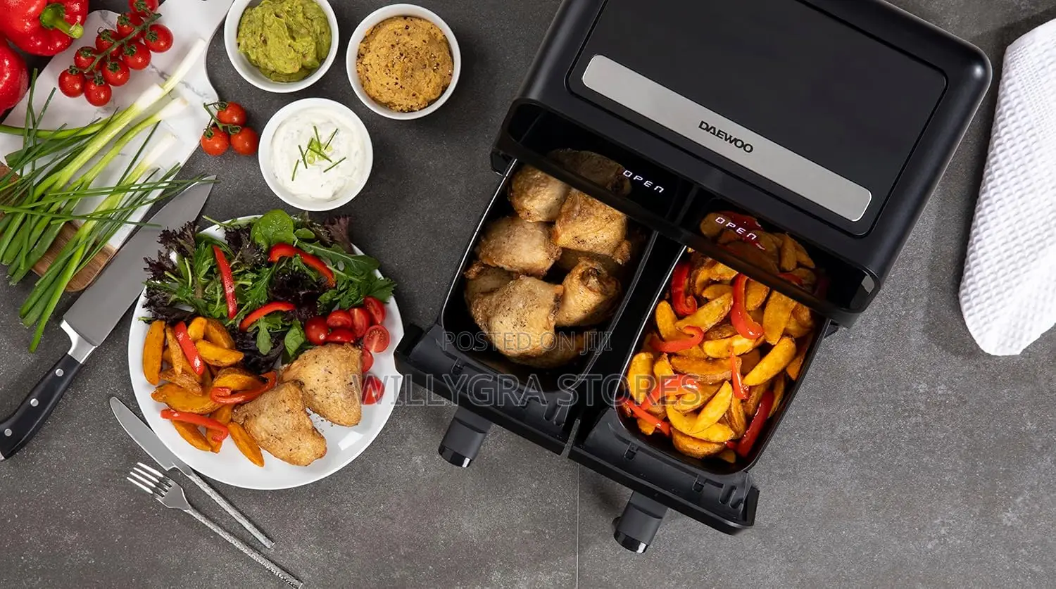 Daewoo Digital Air Fryer, Double Draws For Double Cooking