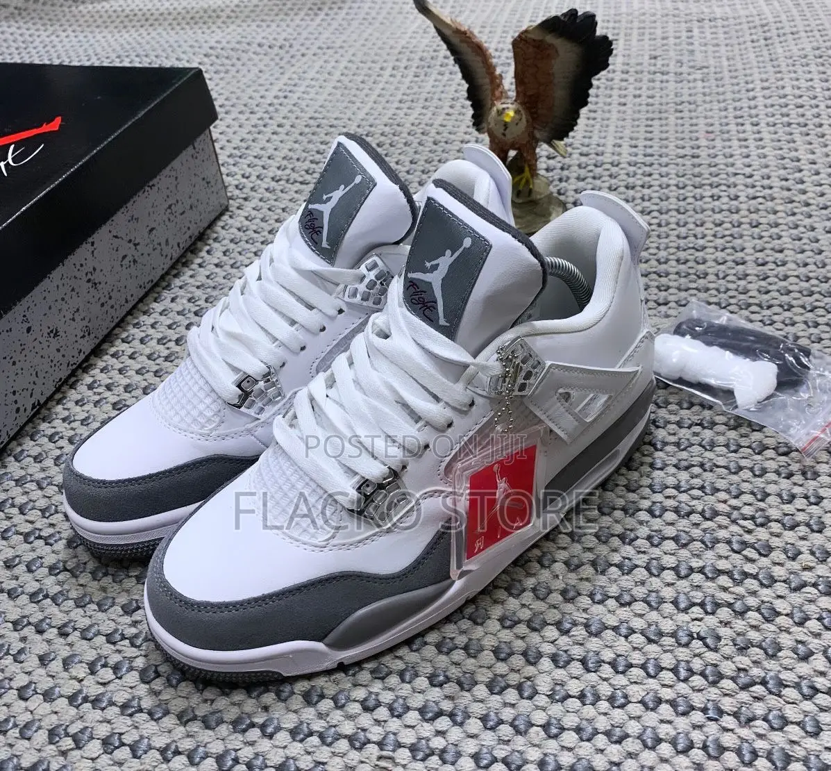 Original Air Jordan 4 Retro White Grey Sneakers