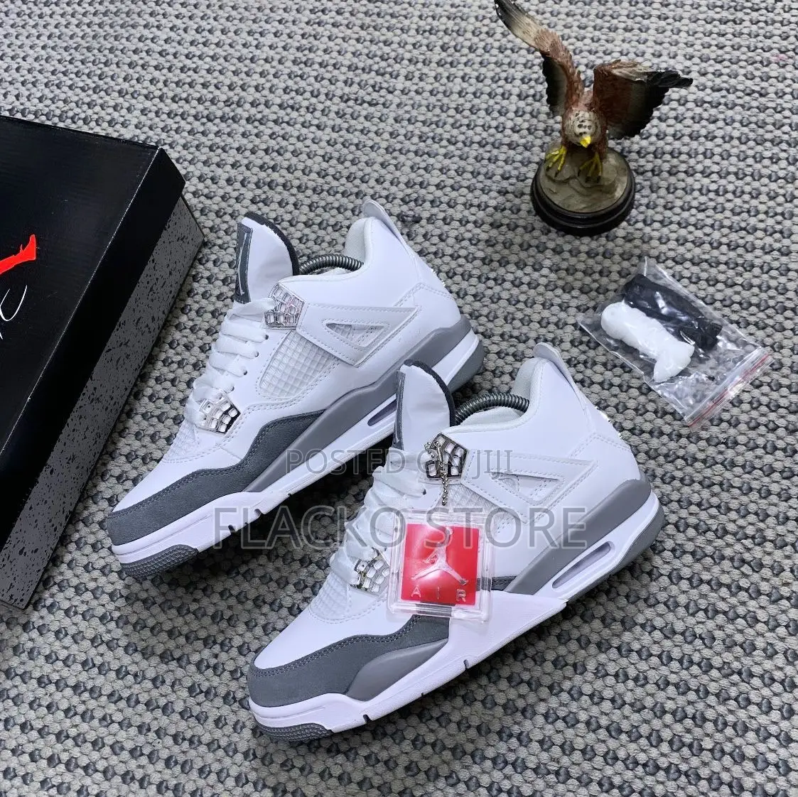 Original Air Jordan 4 Retro White Grey Sneakers