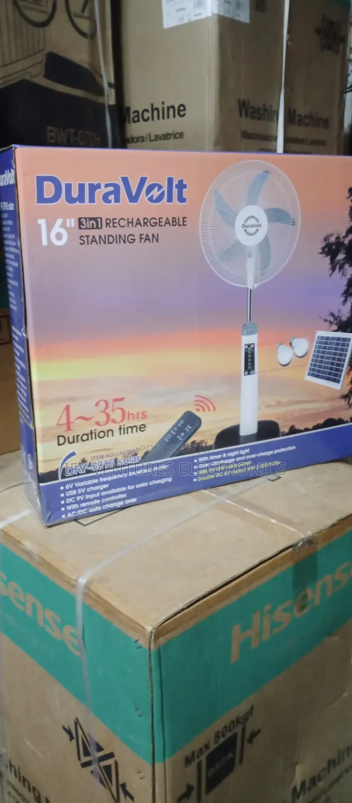 16" 3 in 1 Duravolt Rechargeable Fan With 2 Bulb and Panel