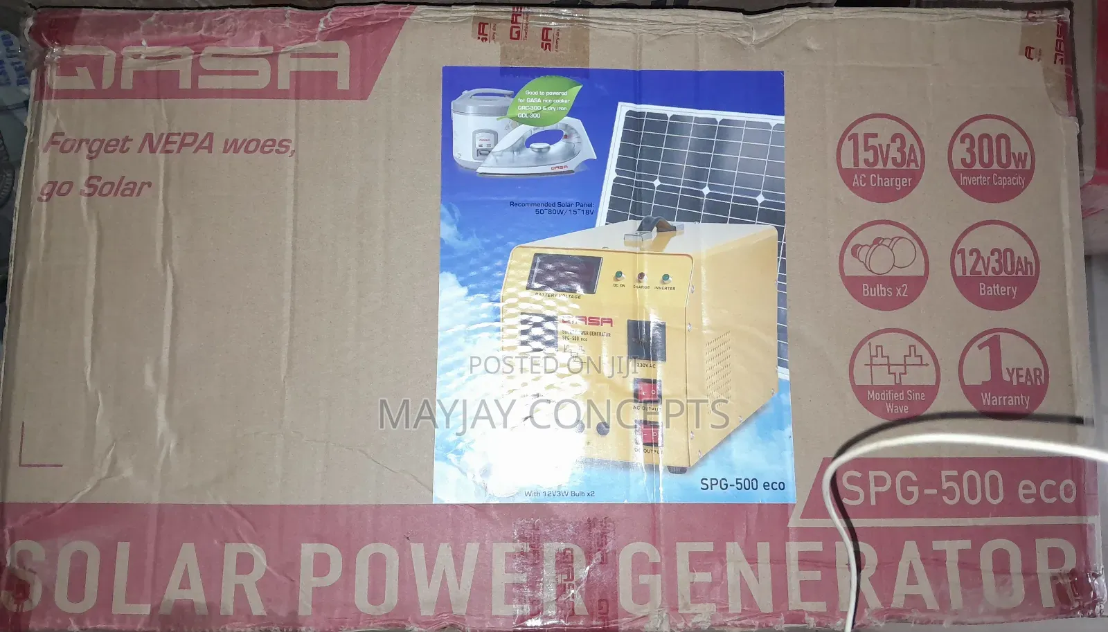 300w Qasa Solar Generator+Panel for Tv/Laptop/Fan/Iron/Cooke
