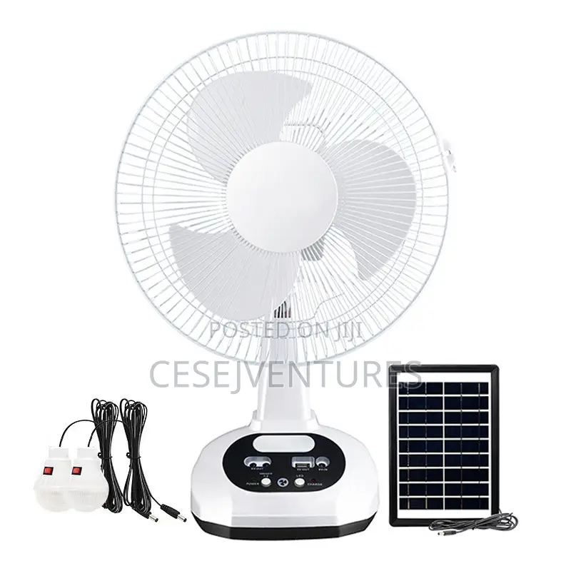 Solar AC, Rechargeable Table Fan With LED USB Ports