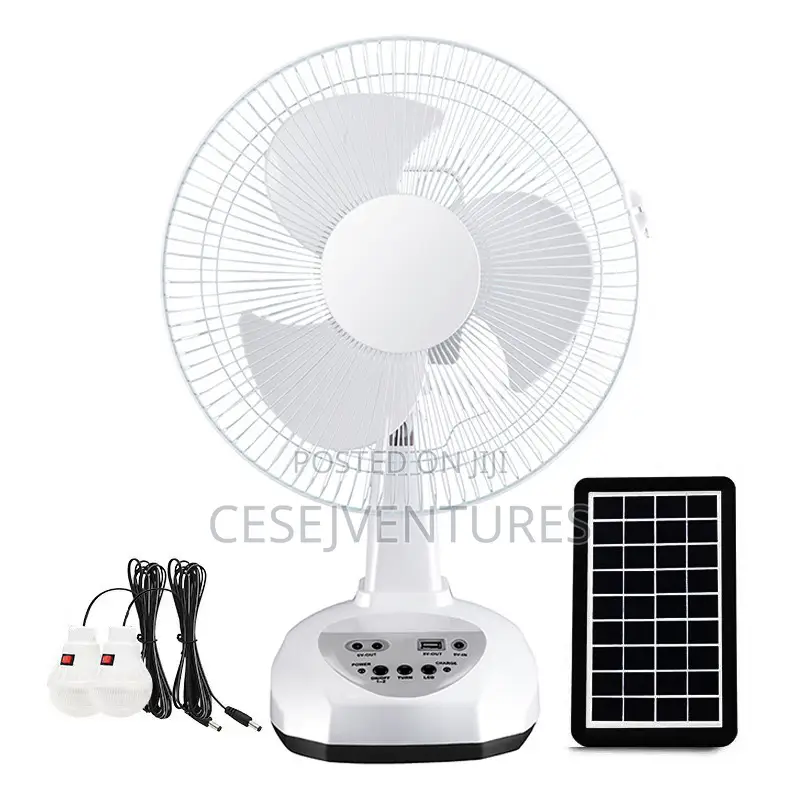 Solar AC, Rechargeable Table Fan With LED USB Ports