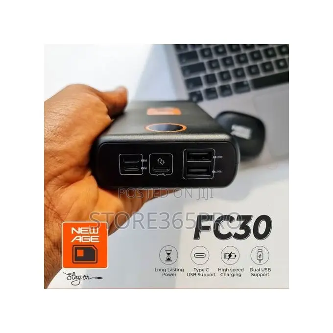 New Age Power Bank 30000mah FAST CHARGE TYPE C INPUT/OUTPU