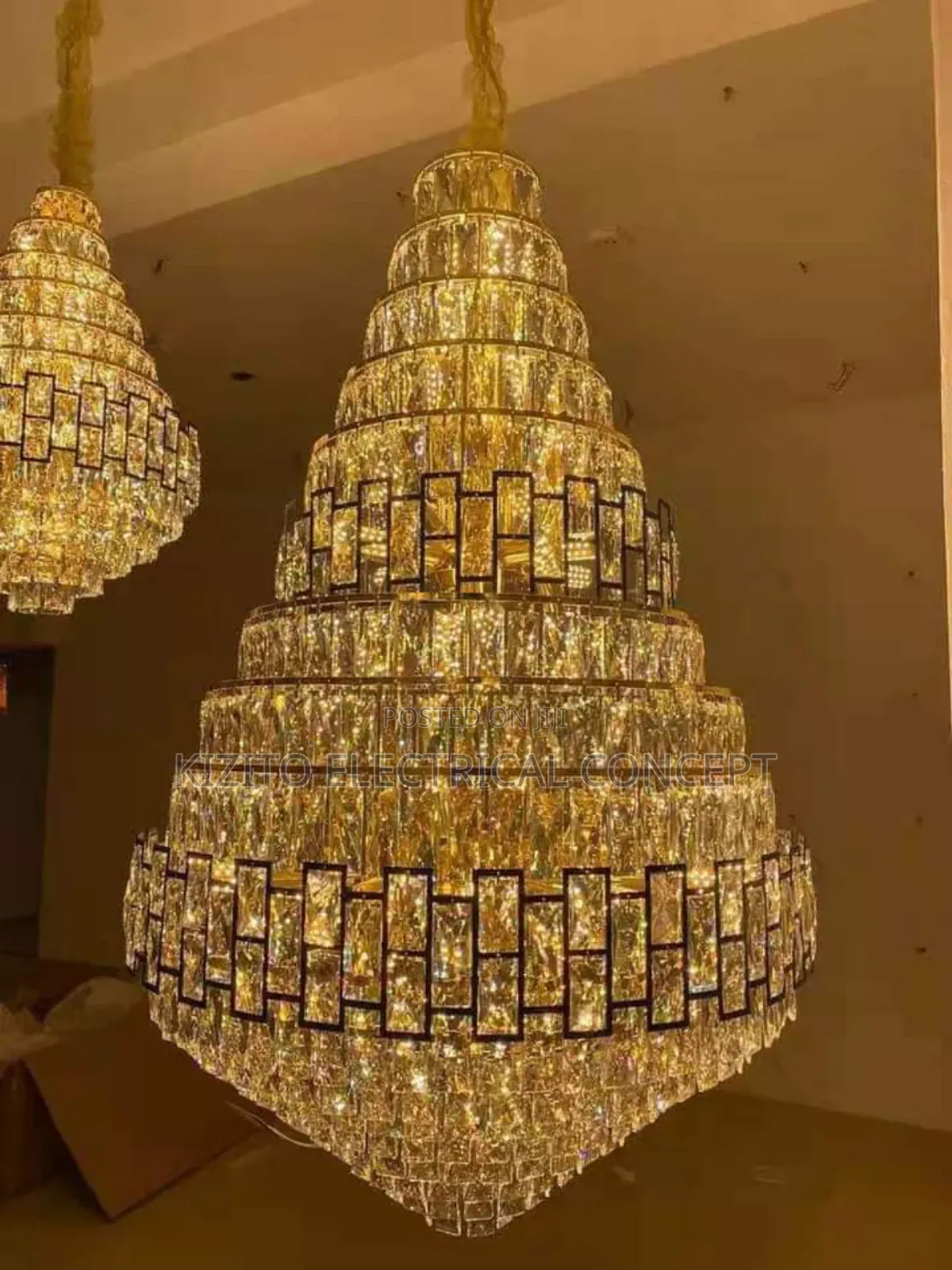 LED Crystal Chandalier Stairs Long Spiral Gold Chandalier