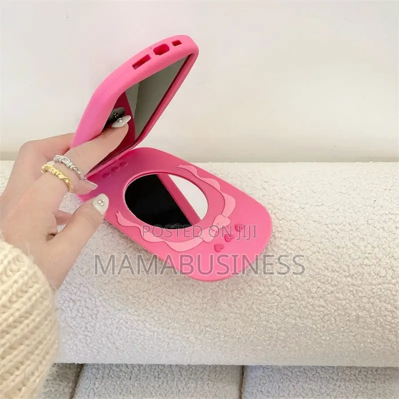 Heart Mirror Flip iPhone Case Cover (iPhone 12-15) - Pink