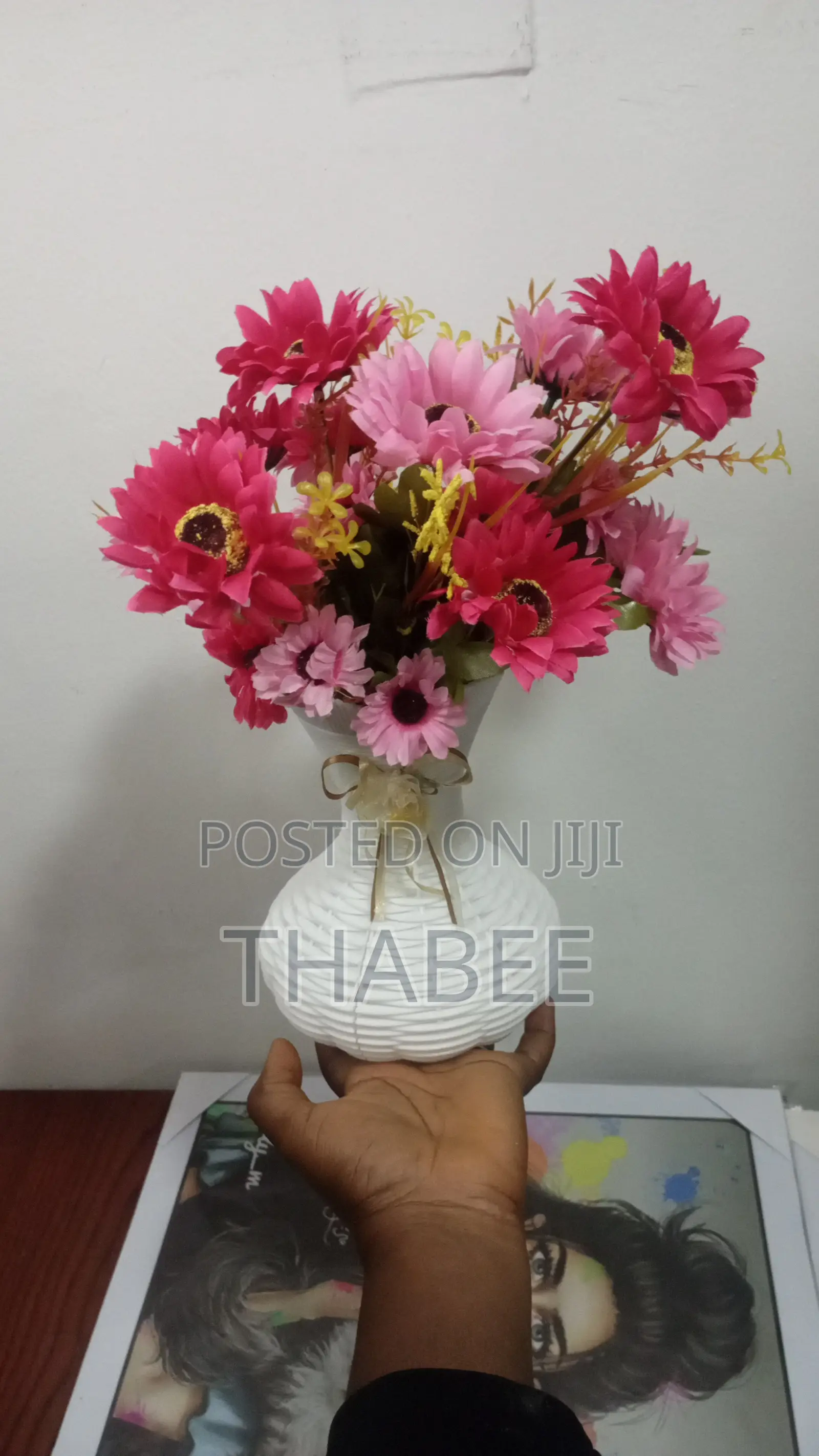 Pink Sunflower White Vase