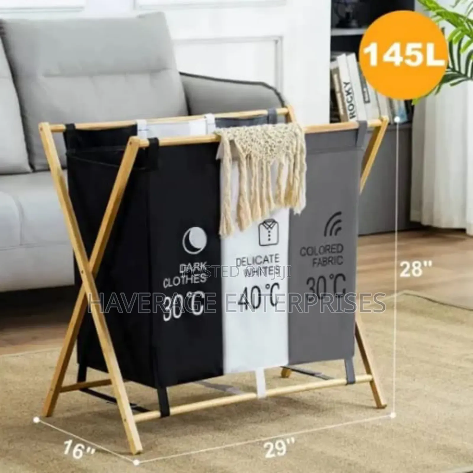 Laundry Hamper With 3 Compartments - 145l