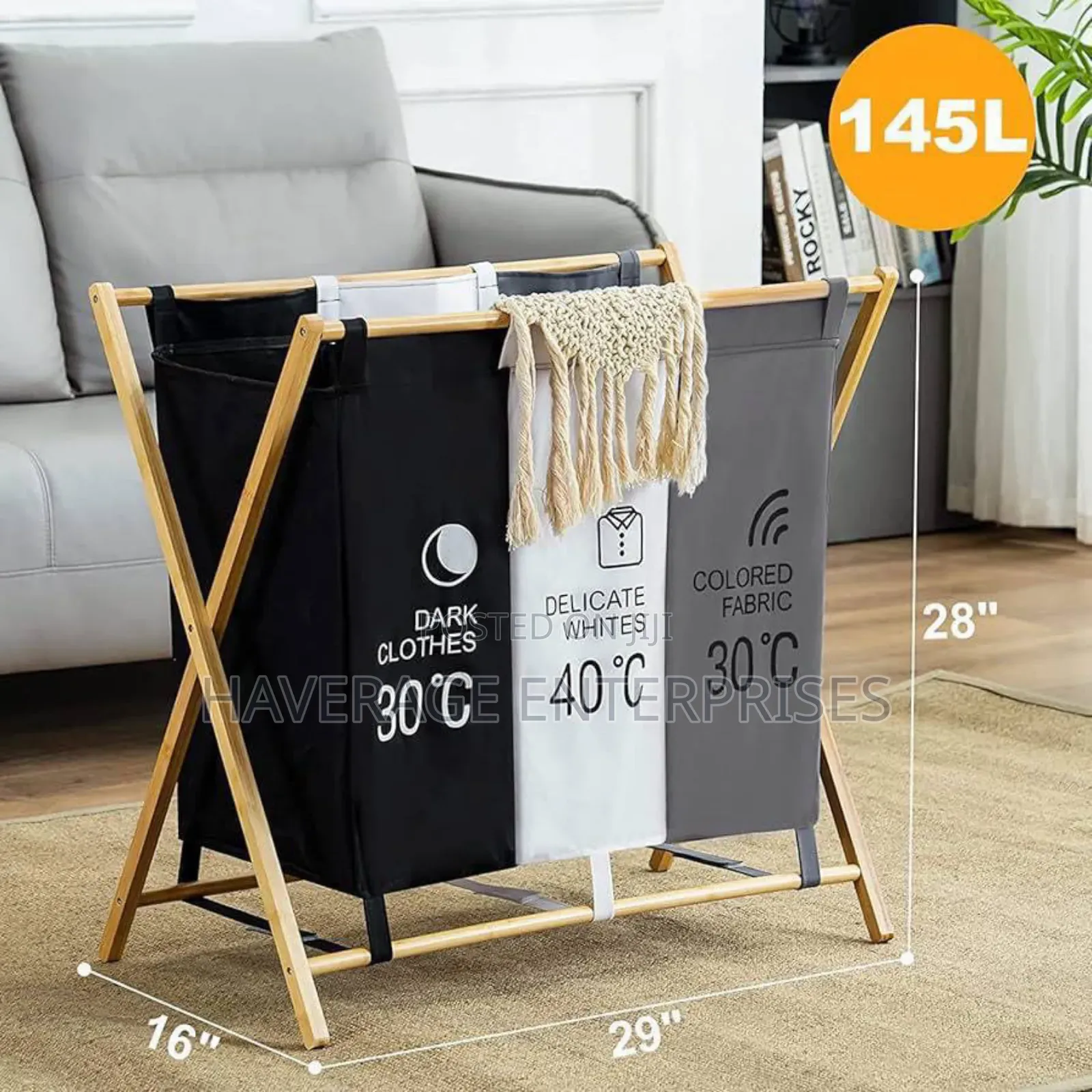 Laundry Hamper With 3 Compartments - 145l