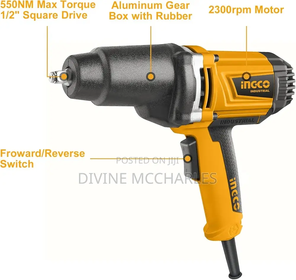 Ingco 1/2 Inch Electric Impact Wrench, 2300RPM, 1050W