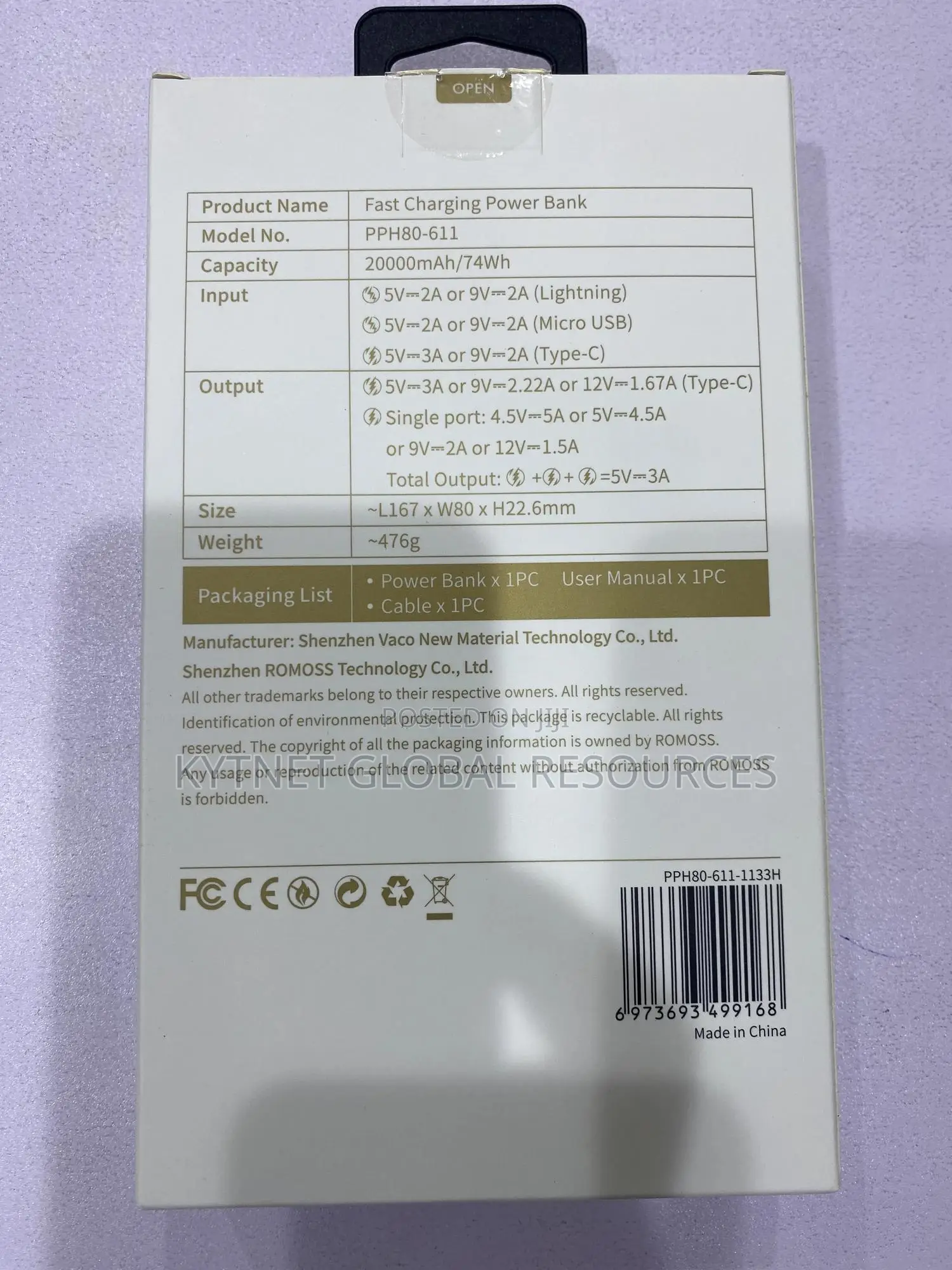 SENSE 6F 20000mah 22.5w Romoss Power Bank
