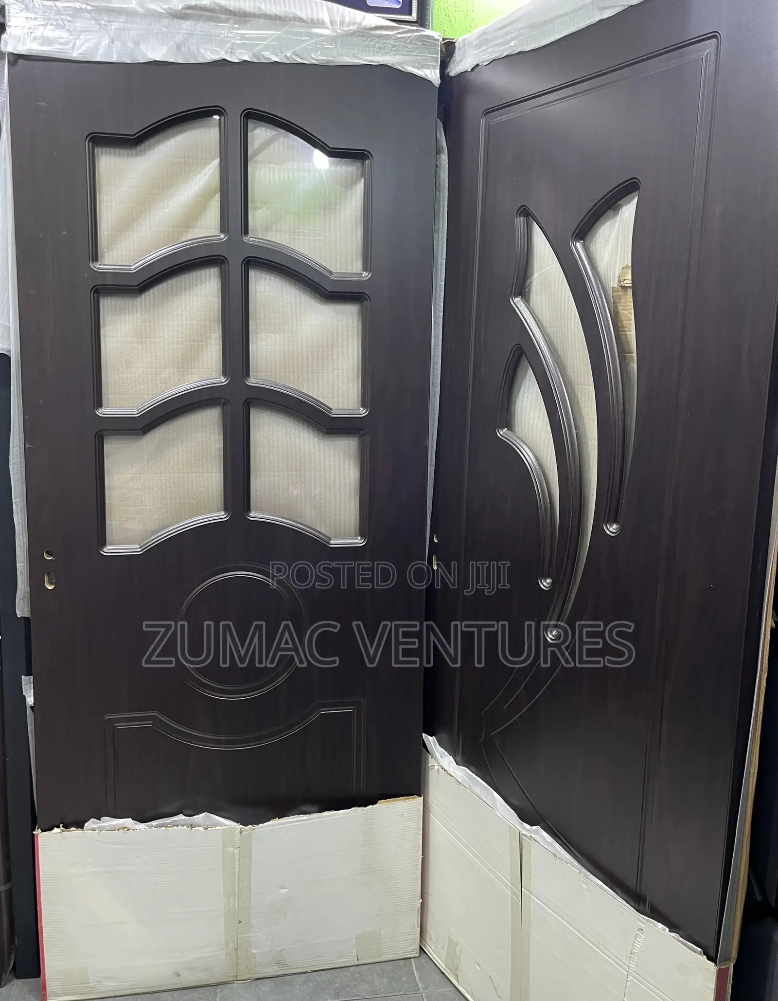 3ft Brown Wooden Door With Glass