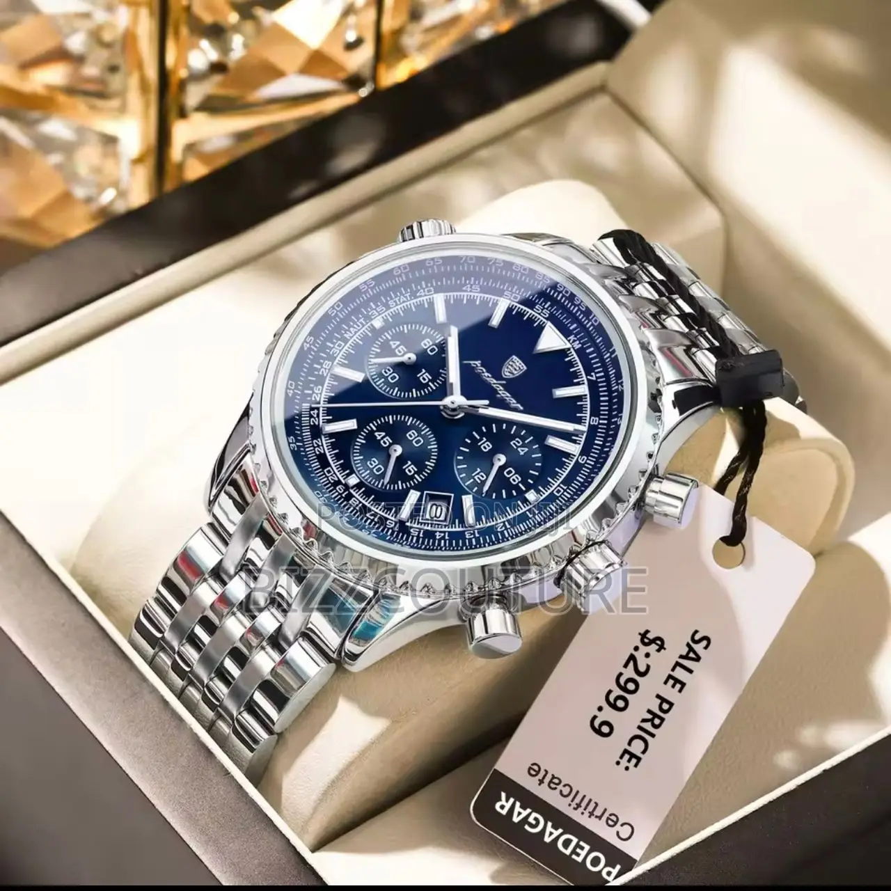 Original Poedagar Chronograph Silver Chain Watch in Store