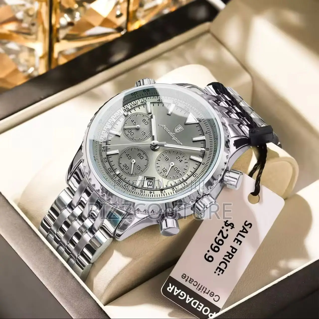 Original Poedagar Chronograph Silver Chain Watch in Store