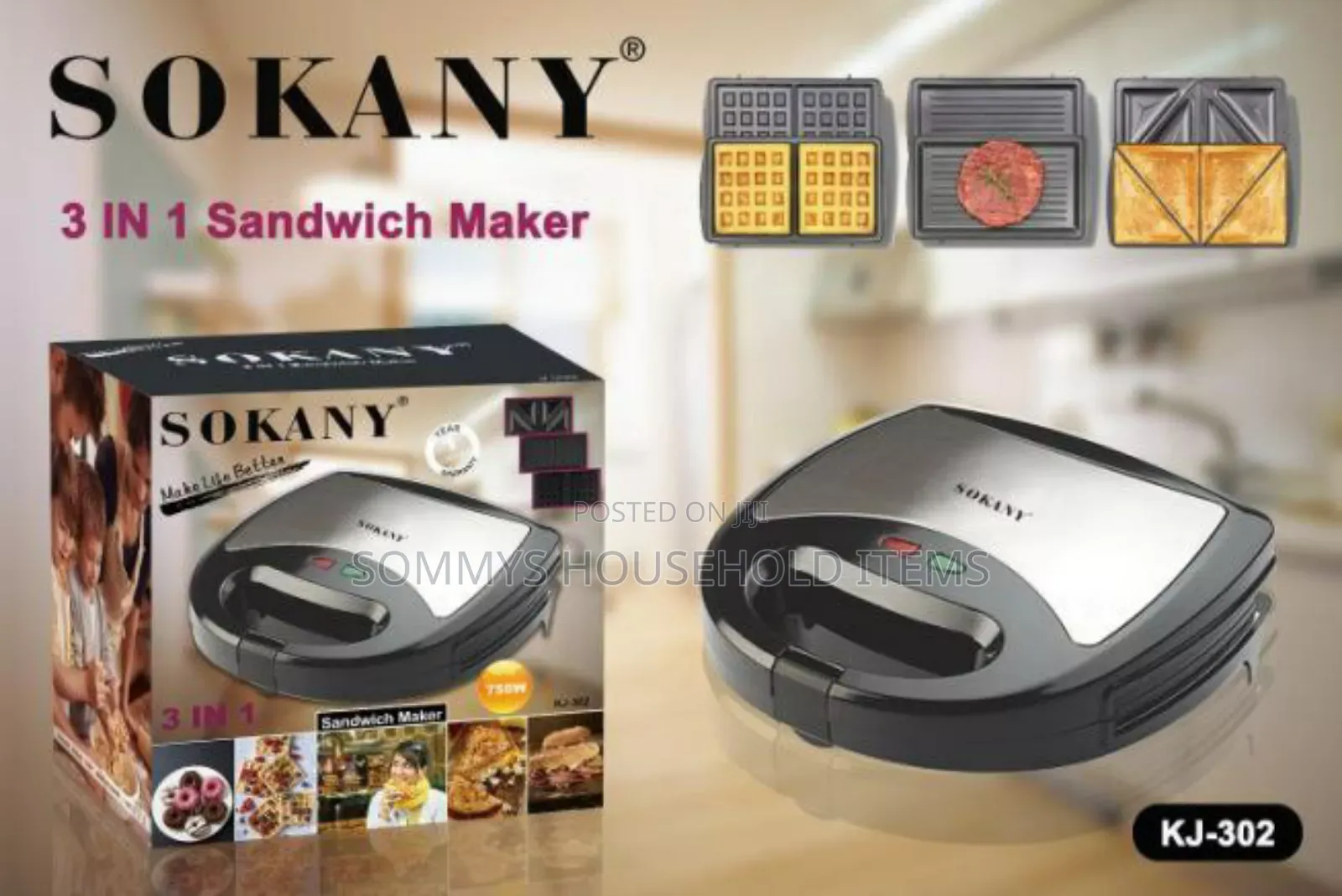 Sokany 3in1 Waffle Maker, Grill, Toaster, Sandwich Maker