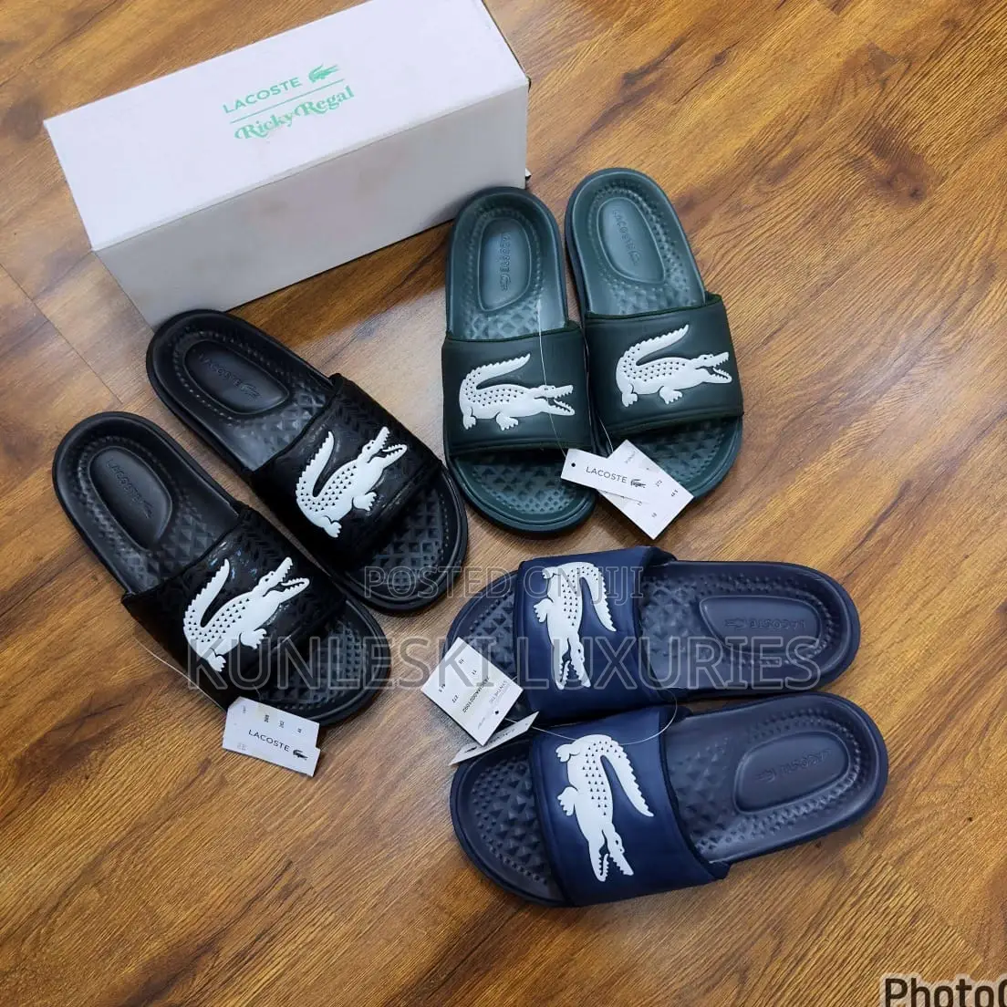 Original Lacoste Croco Synthetic Logo Slides Available