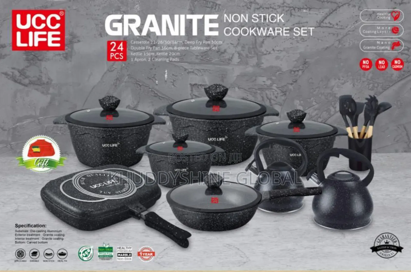 UCC LIFE Kitchen Nonstick Granite Coating 24pieces Pot