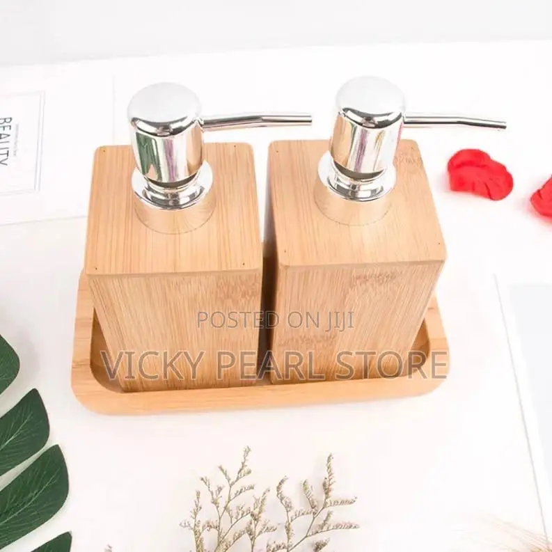 2pcs Bamboo Soap Dispenser Worh Tray