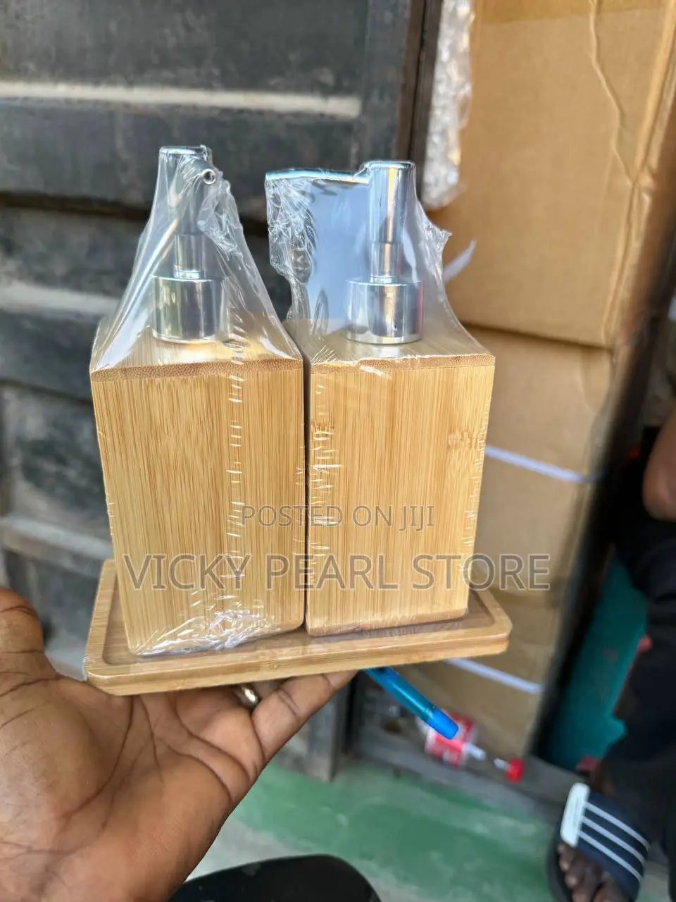 2pcs Bamboo Soap Dispenser Worh Tray