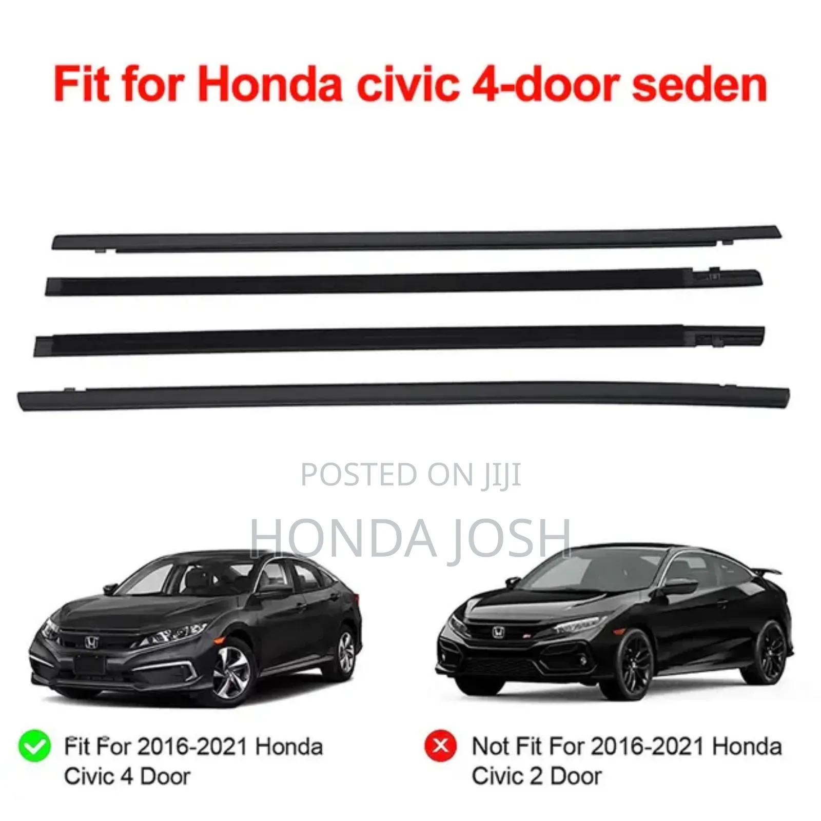 Door Crome Window Rubber Seal 2016-2020 Model Honda Civic