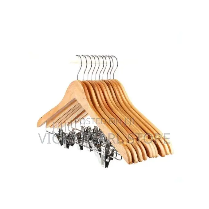 Wooden Hanger With Clips(Pack of 10)