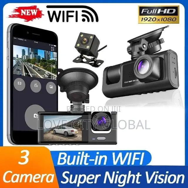Dash Cam 3CH Car DVR 3" Full Color 1320P HD Wifi Loop Record