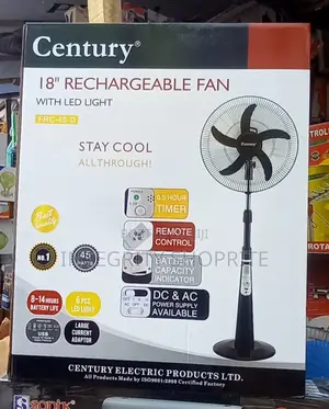 Century 18" Rechargeable Fan+Remote+LED Light BLACK/RED