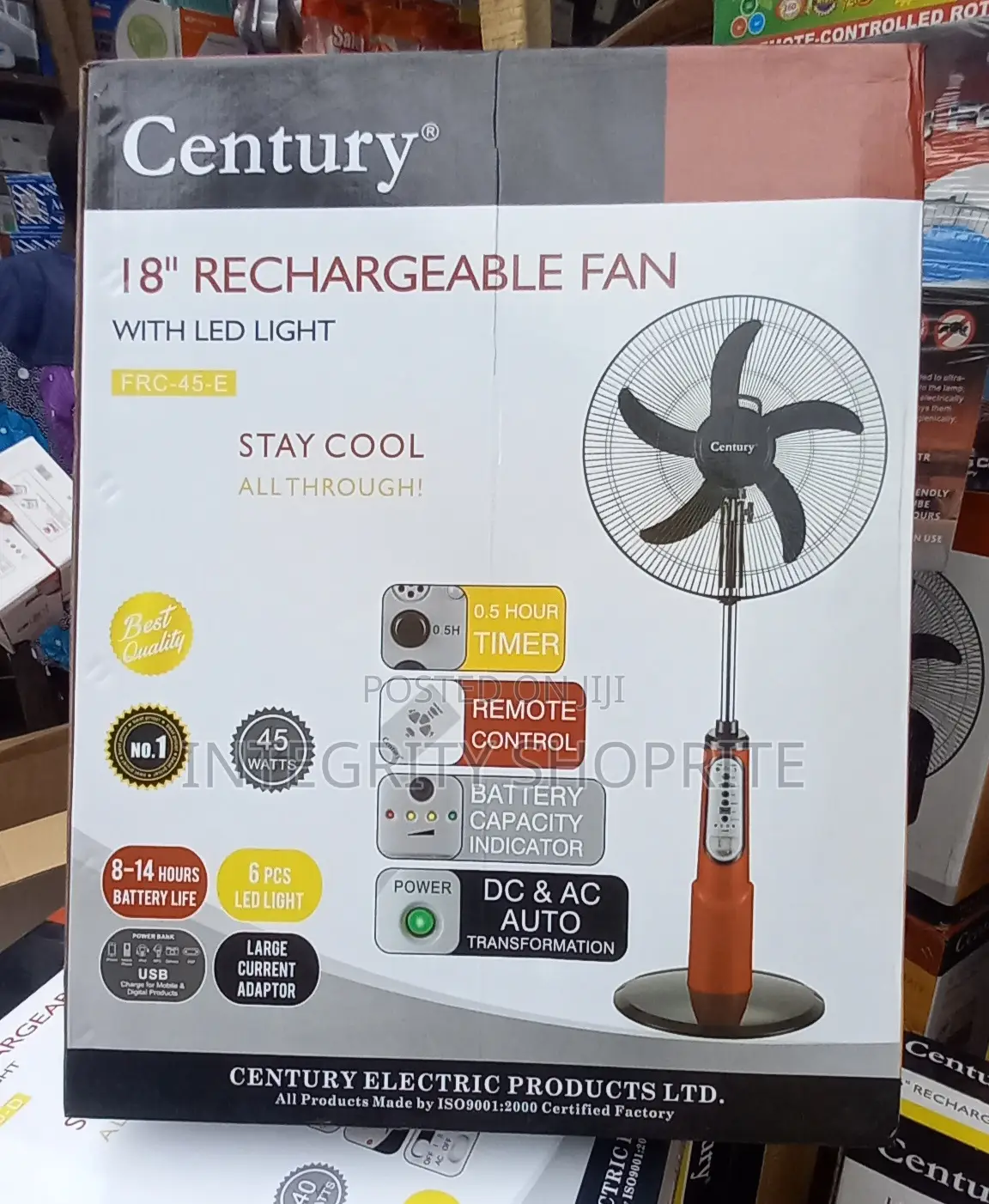 Century 18inch Quality Rechargeable Standing Fan Wit Remote
