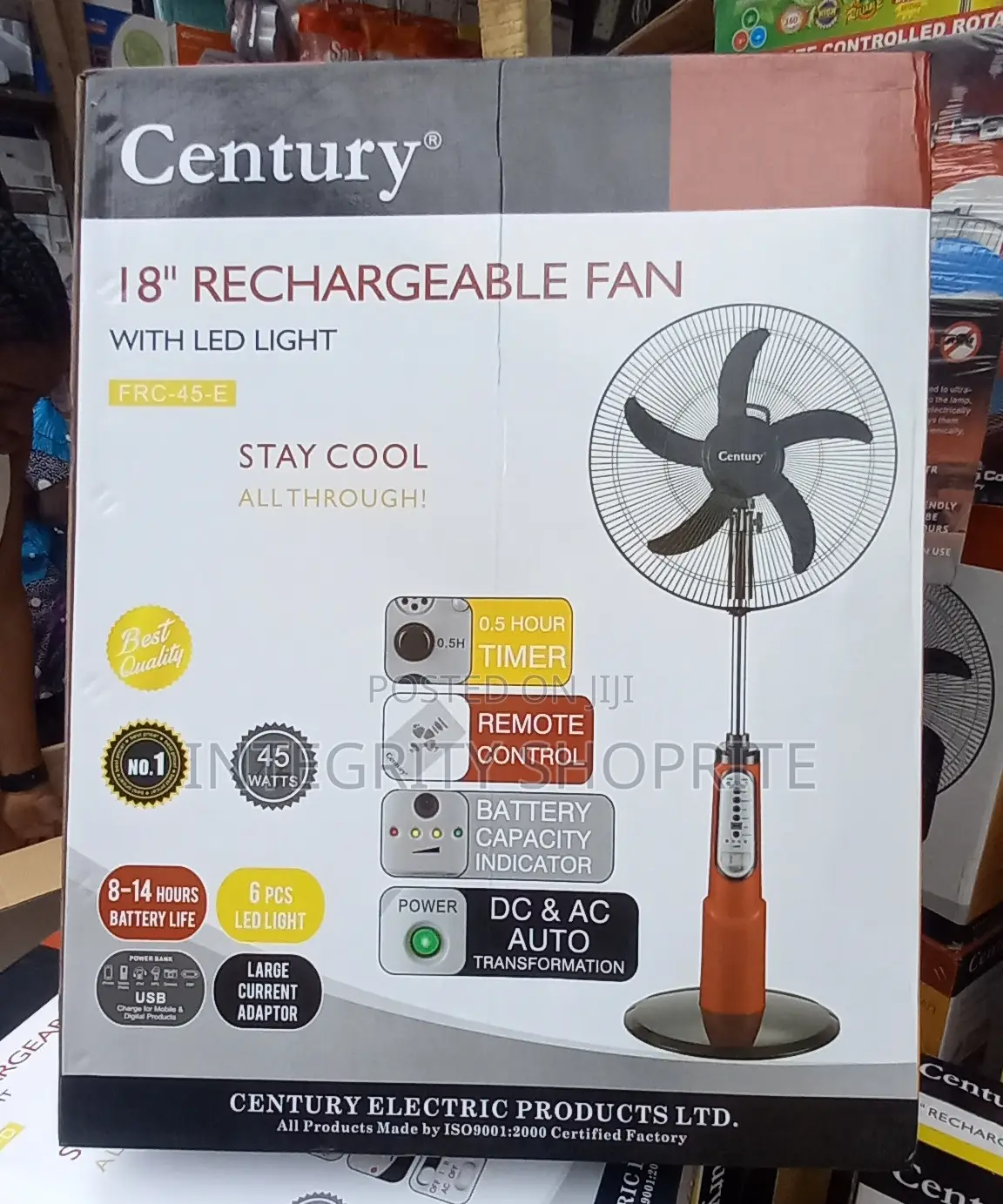 Century 18inch Quality Rechargeable Standing Fan Wit Remote