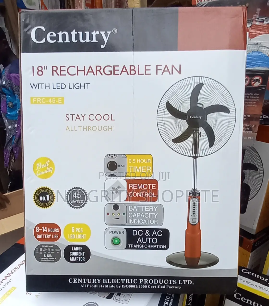 Century 18inch Quality Rechargeable Standing Fan Wit Remote