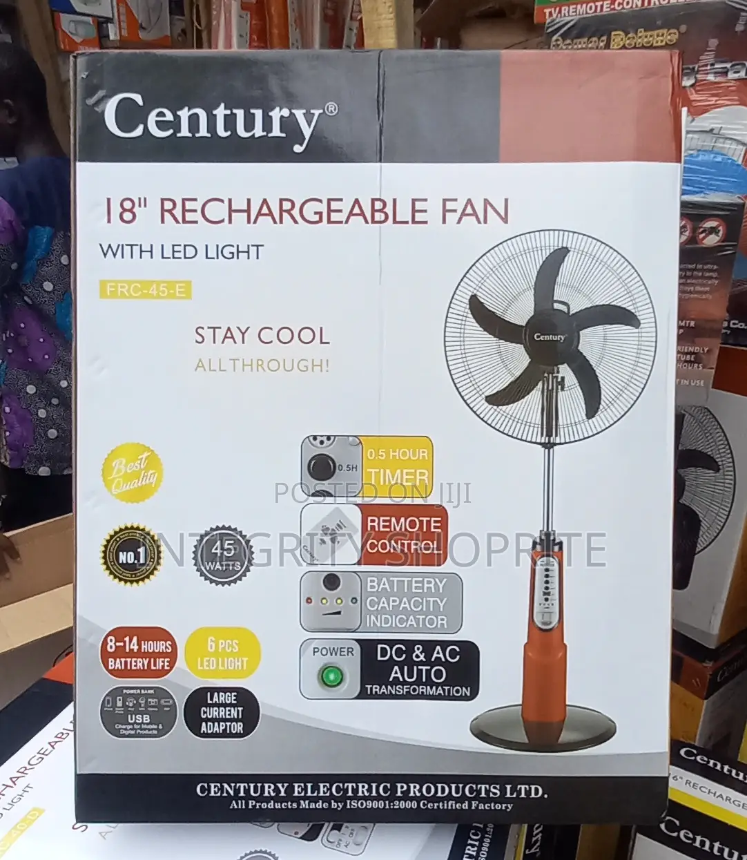 Century 18inch Quality Rechargeable Standing Fan Wit Remote