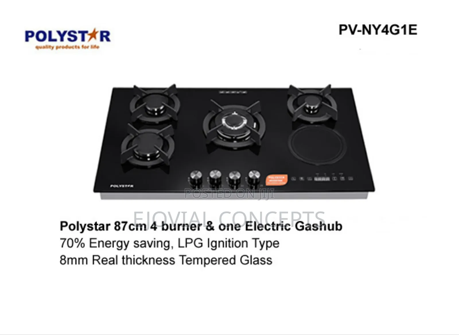 Polystar 87cm 4 Burner One Electric Gas Hob