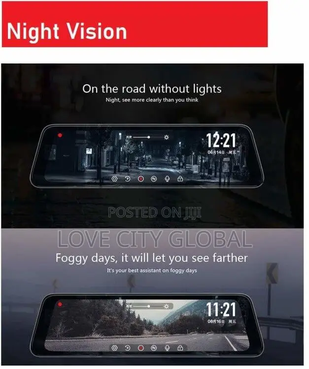 Dual Lens Full Color10" Dashcam IPS Touchscreen Wifi ADAS