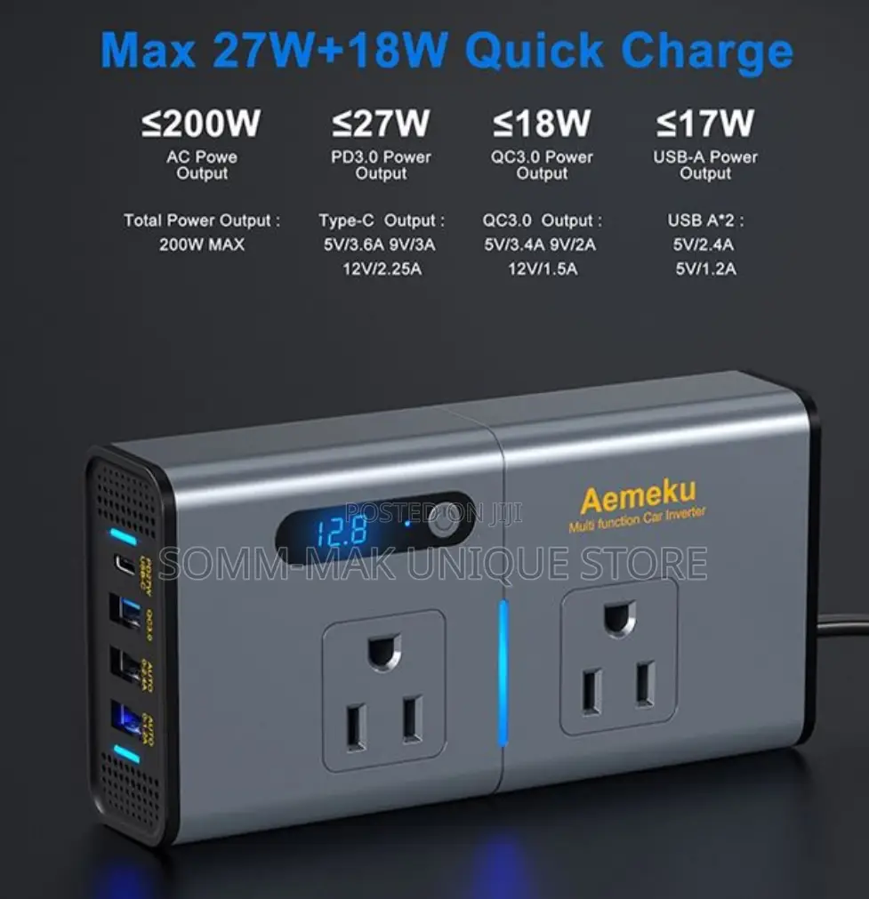 200W Car Inverter 12V DC to 110V AC Power Converter.