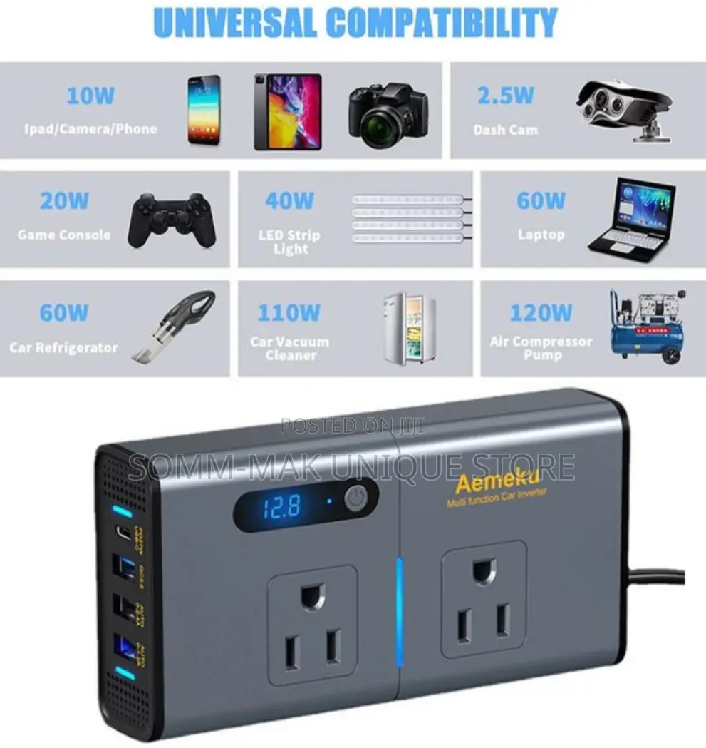 200W Car Inverter 12V DC to 110V AC Power Converter.